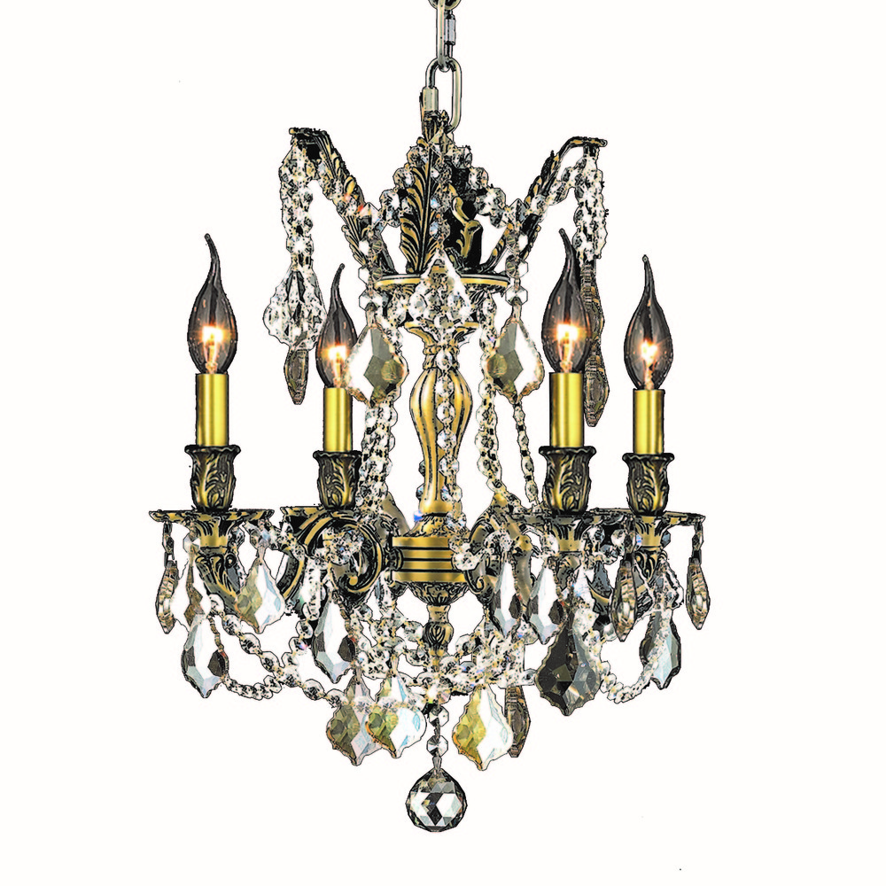 Windsor 4-Light Antique Bronze Finish and Golden Teak Crystal Chandelier 17 in. Dia x 21 in. H Mediu