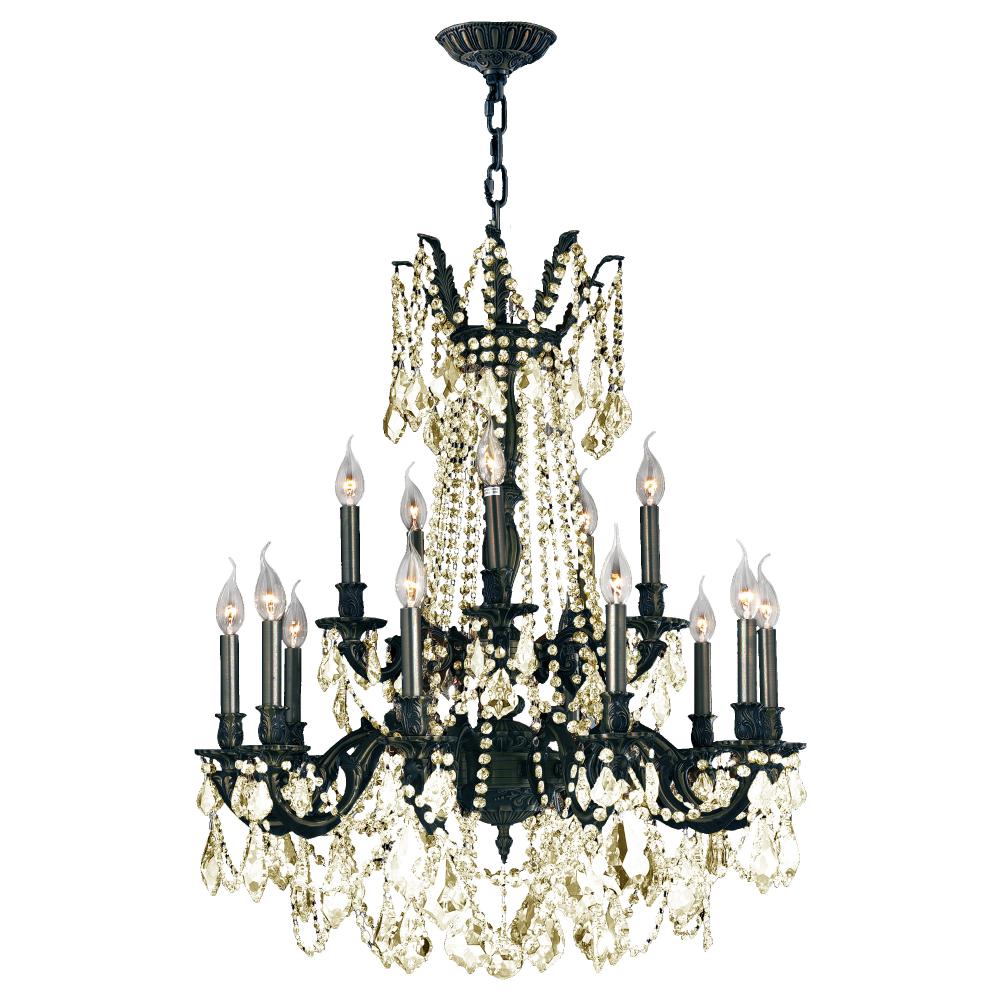 Windsor 15-Light dark Bronze Finish and Golden Teak Crystal Chandelier 28 in. Dia x 36 in. H Two 2 T