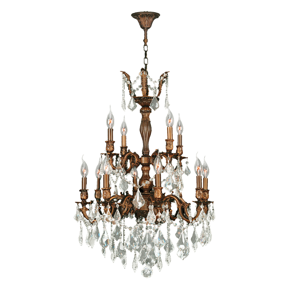 Versailles 12-Light French Gold Finish and Clear Crystal Chandelier 24 in. Dia x 34 in. H Two 2 Tier