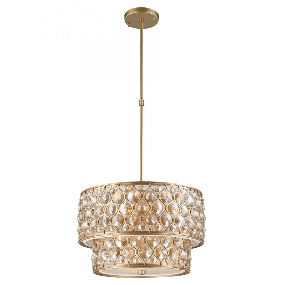 Paris 9-Light Matte Gold Finish with Golden Teak Crystal drum Two 2 Tier Pendant Pendant Light 20 in