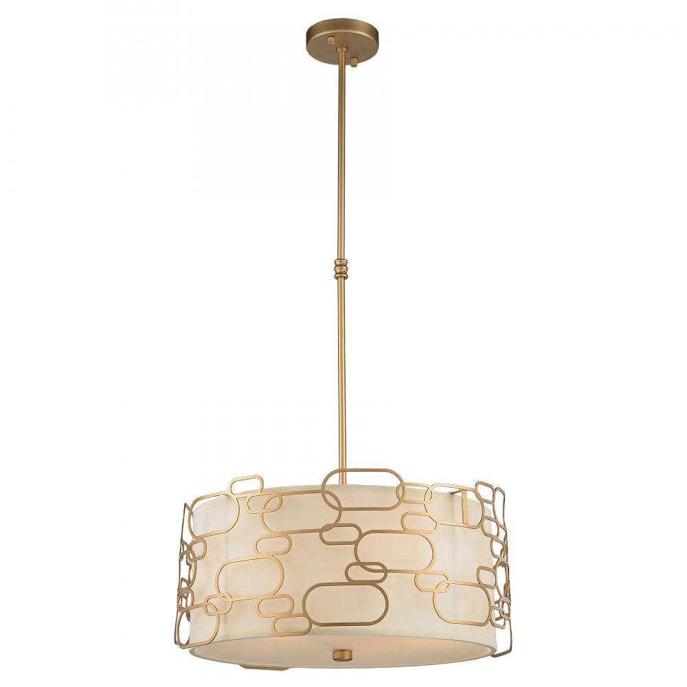 Montauk 5-Light Matte Gold Finish Pendant Light with Ivory Linen drum Shade 20 in. Dia x 9 in. H Med