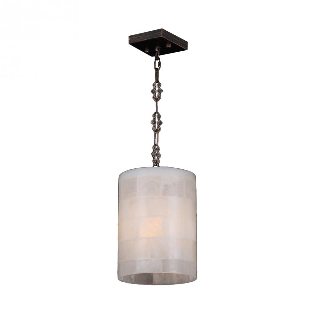 Pompeii Collection 1 Light Flemish Brass Finish and Natural Quartz Round Pendant 6" D x 12"