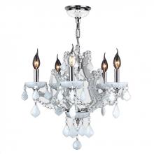 Worldwide Lighting Corp W83116C19-WH - Lyre Collection 5 Light Chrome Finish and White Crystal Chandelier 19" D x 18" H Medium