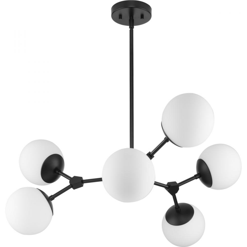 Haas Collection Six-Light Matte Black Mid-Century Modern Chandelier