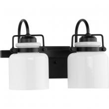 Progress P300439-31M - Fessler Collection Two-Light Matte Black Opal Glass Farmhouse Bath Light