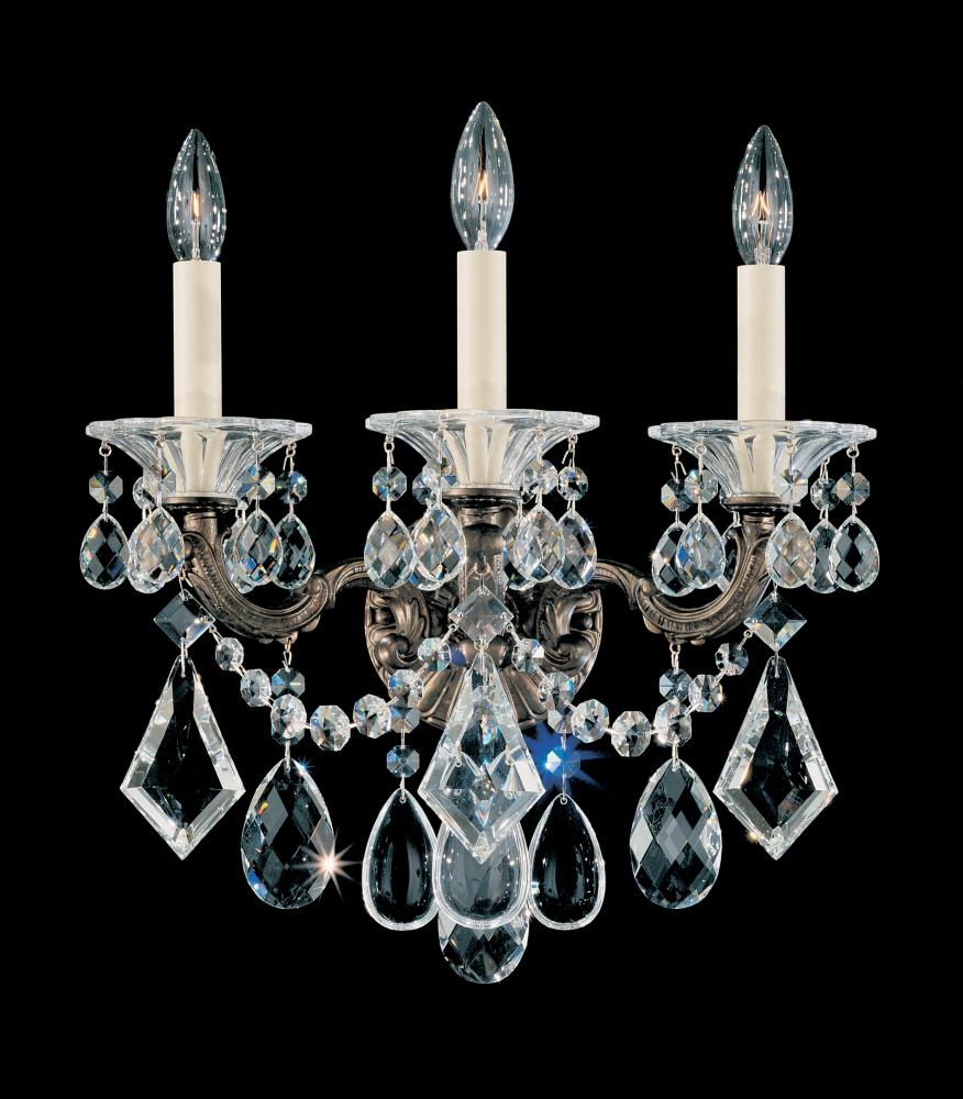 La Scala 3 Light 120V Wall Sconce in Antique Silver with Clear Crystals from Swarovski