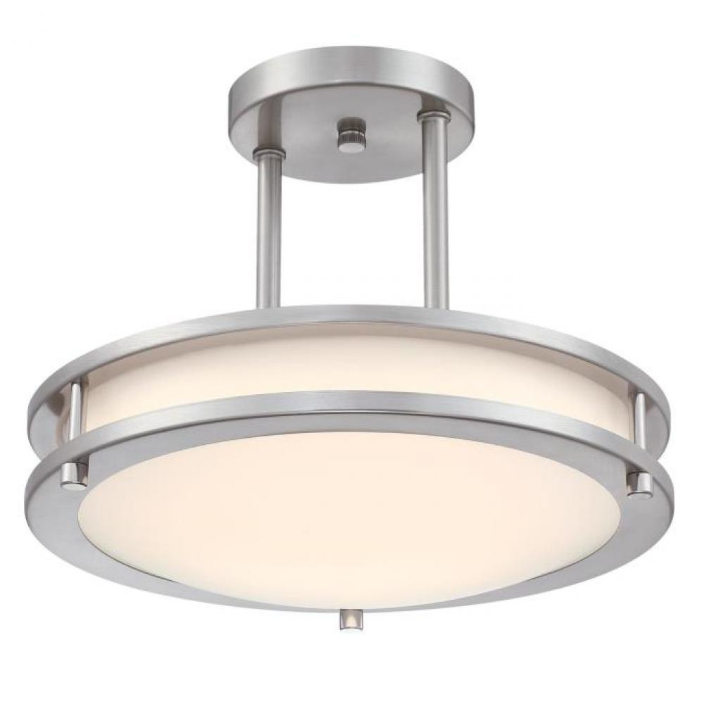 12 in. 15W LED Semi-Flush with Color Temperature Selection Brushed Nickel Finish Frosted Acrylic