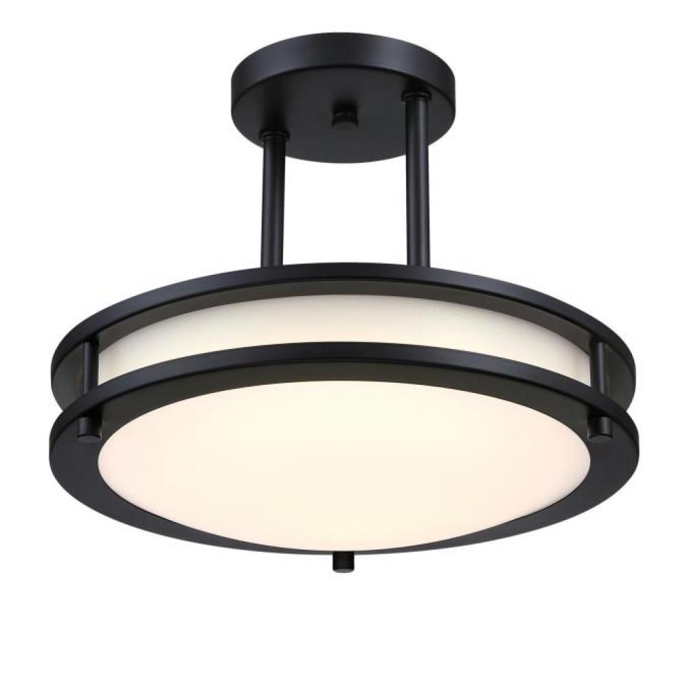 12 in. 15W LED Semi-Flush with Color Temperature Selection Matte Black Finish Frosted Acrylic Shade