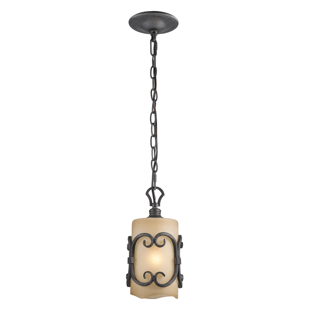 Madera Mini Pendant in Black Iron with Toscano Glass