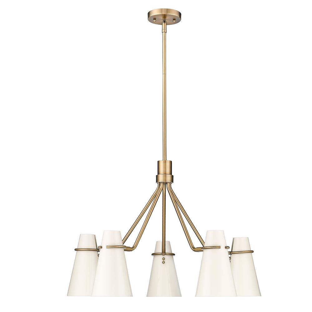 Reeva 5 Light Chandelier in Modern Brass with Glossy Ecru Shade