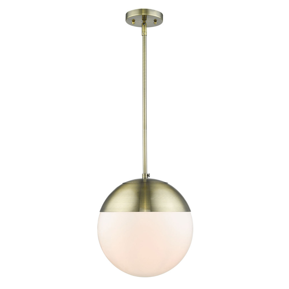 Dixon Pendant in Aged Brass with Opal Glass and Aged Brass Cap