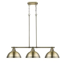 Golden 3602-3LP AB-AB - Duncan 3-Light Linear Pendant in Aged Brass with Aged Brass