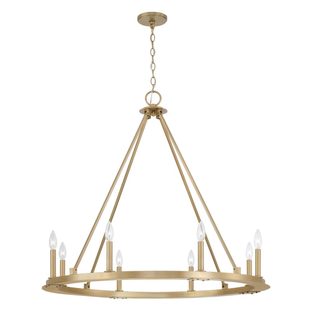 8-Light Wagon Wheel Chandelier in Aged Brass