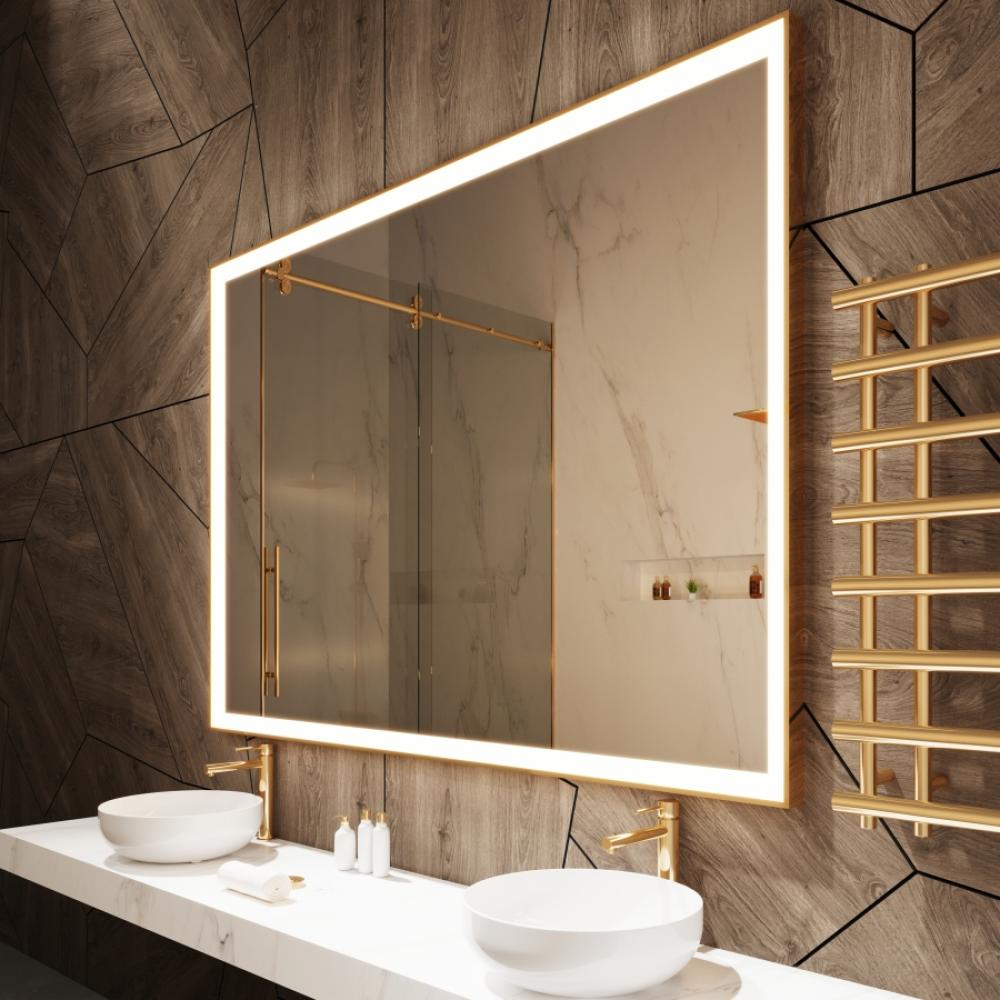 Chic Gold Framed Rectangle Mirror (Frontlit)