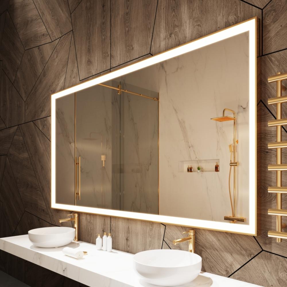 Chic Gold Framed Rectangle Mirror (Frontlit)