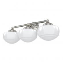 Hunter 19460 - Hunter Saddle Creek Brushed Nickel with Cased White Glass 3 Light Bathroom Vanity Wall Light Fixture