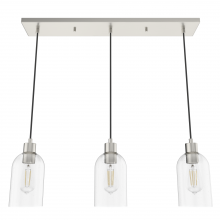 Hunter 19716 - Hunter Lochemeade Brushed Nickel with Seeded Glass 3 Light Pendant Cluster Ceiling Light Fixture