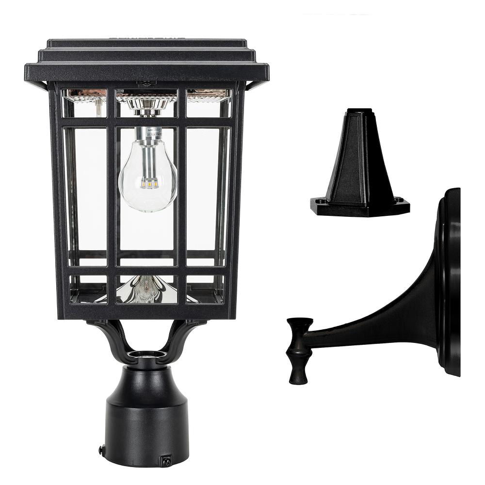 Grand Prairie Bulb Solar Light â€“ Wall/Pier/3â€ Fitter Mounts â€“ Black