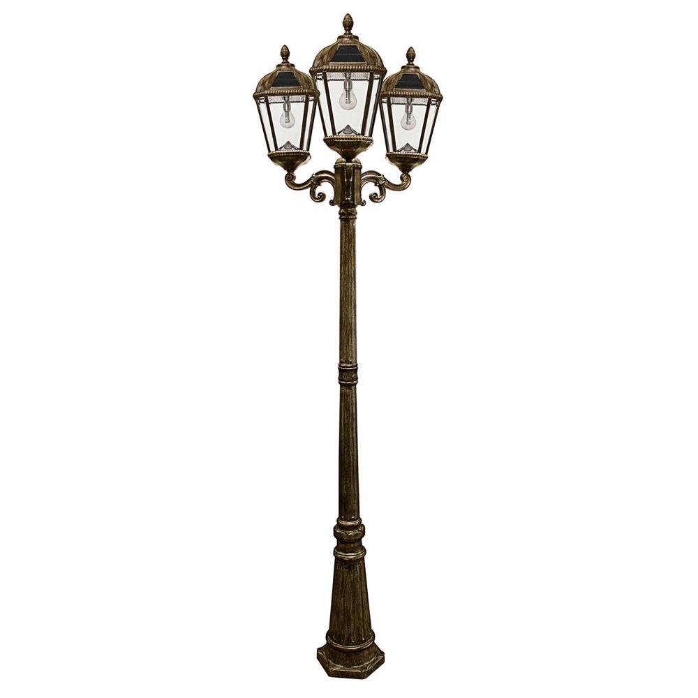 Royal Bulb Triple Head Lamp Post with GS Solar LED Light Bulb - Weathered Bronze Finish