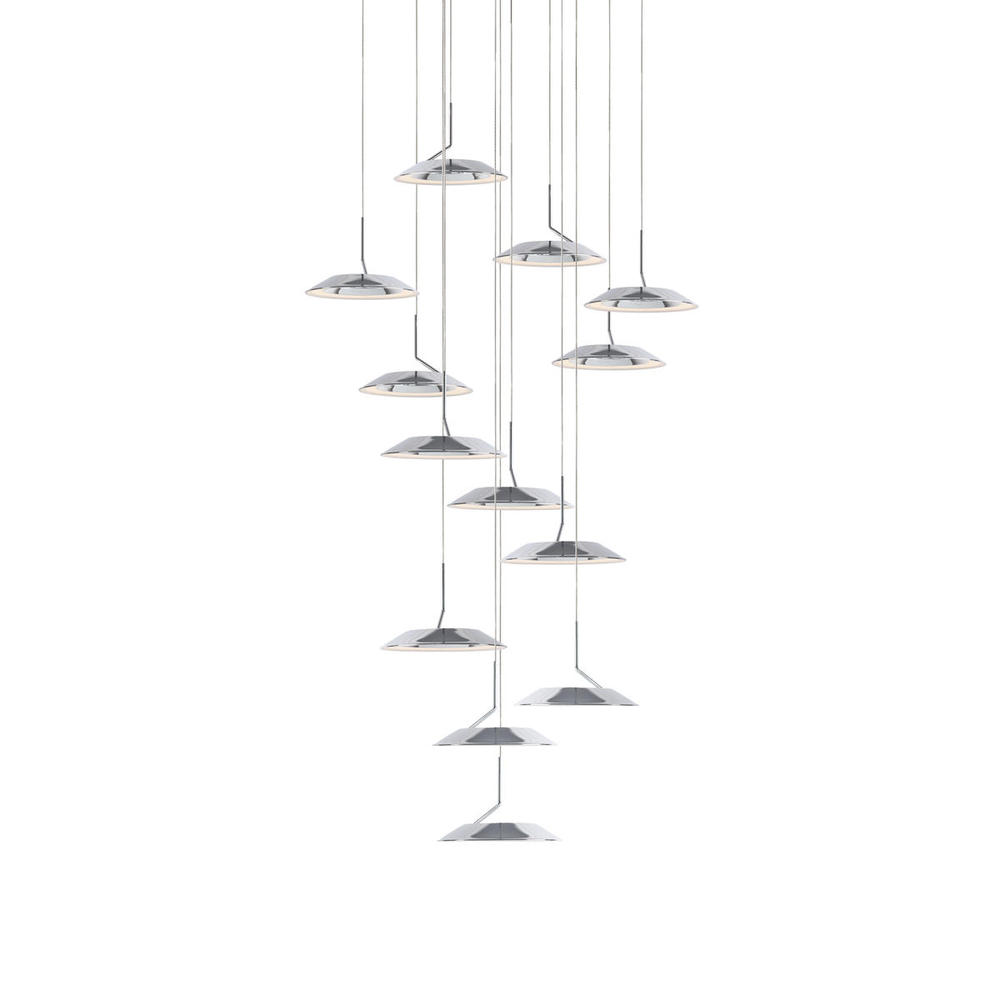 Royyo Pendant (Circular with 13 pendants), Chrome, Matte White Canopy