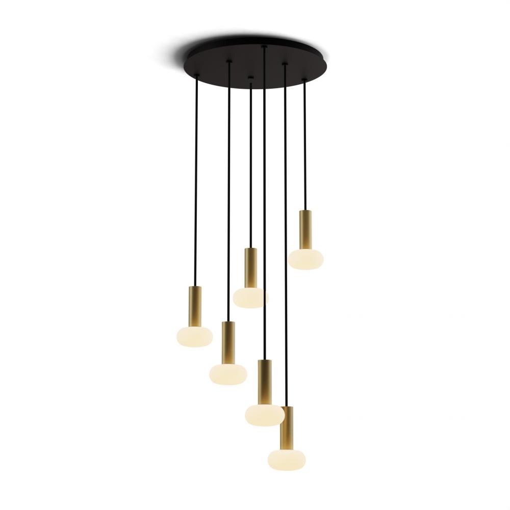 Combi Pendant 6" Circular 6 Combo Brass with Matte Black Canopy, Glass Ball attachment, Suspensi