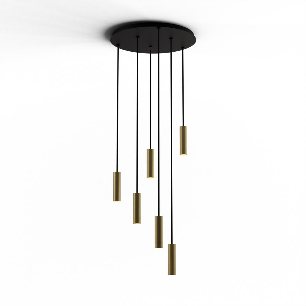 Combi Pendant 6" Circular 6 Combo Brass with Matte Black Canopy, Suspension / Flush Mount 2-in-1