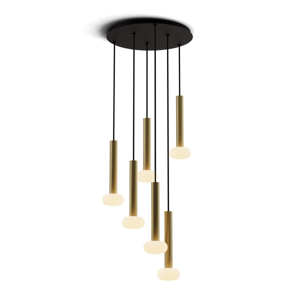 Combi Pendant 12" Circular 6 Combo Brass with Matte Black Canopy