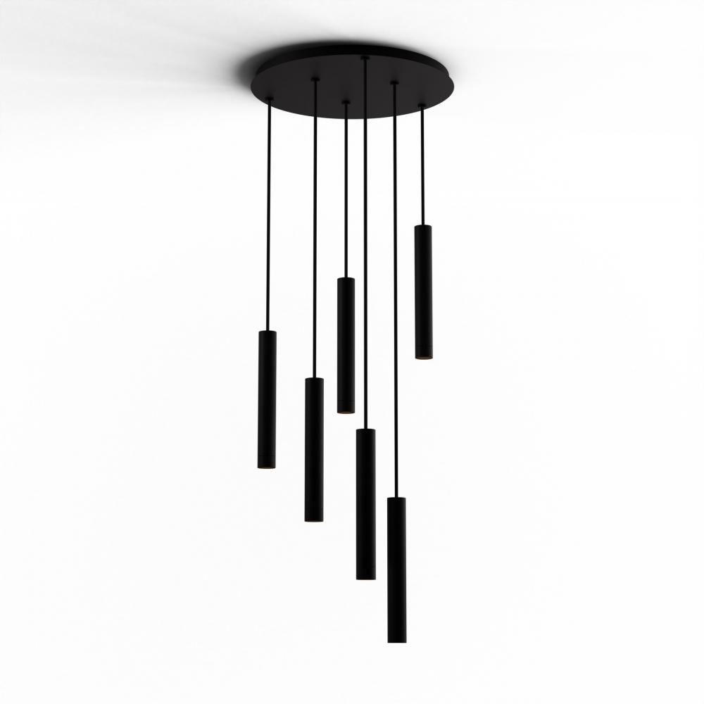 Combi Pendant 12" Circular 6 Combo Matte Black with Matte Black Canopy, Suspension / Flush Mount