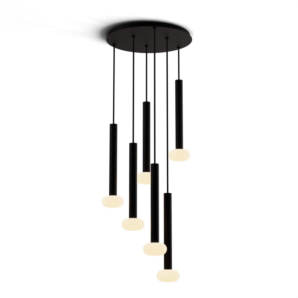 Combi Pendant 16" Circular 6 Combo Matte Black with Matte Black Canopy