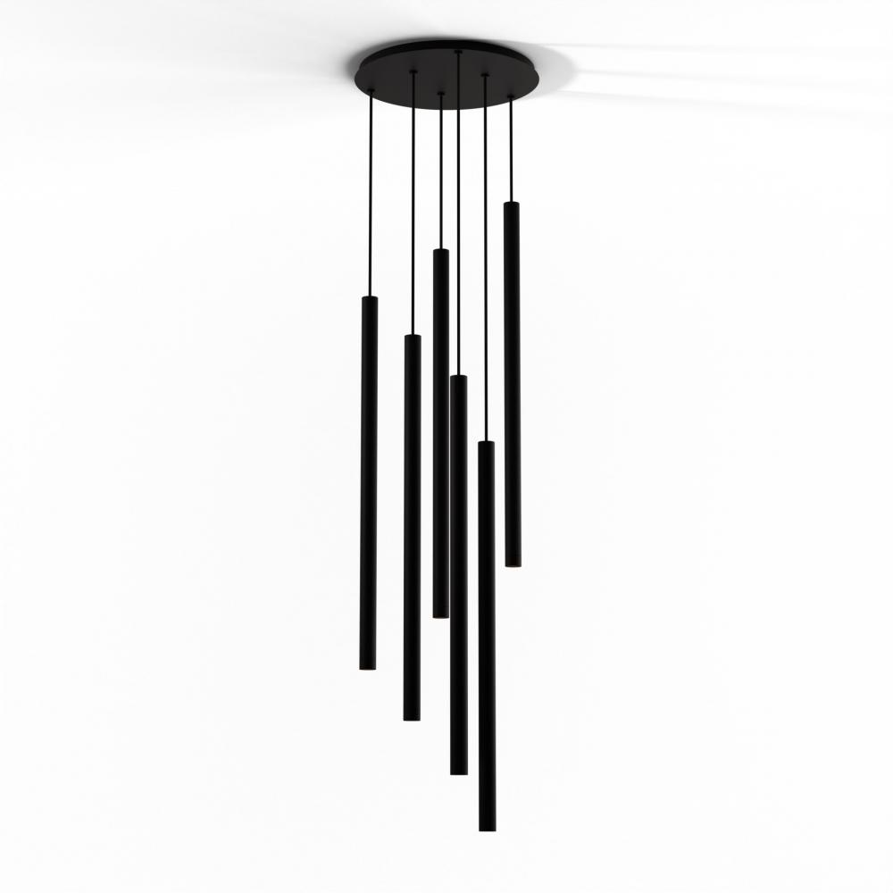 Combi Pendant 36" Circular 6 Combo Matte Black with Matte Black Canopy