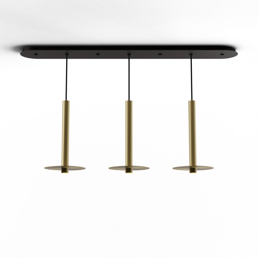 Combi Pendant 16" Linear 3 Combo Brass with Matte Black Canopy