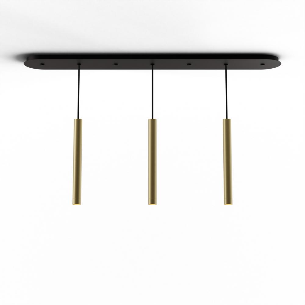 Combi Pendant 16" Linear 3 Combo Brass with Matte Black Canopy, Suspension / Flush Mount 2-in-1