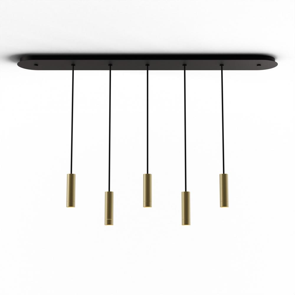 Combi Pendant 6" Linear 5 Combo Brass with Matte Black Canopy, Suspension / Flush Mount 2-in-1