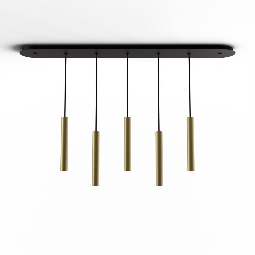 Combi Pendant 12" Linear 5 Combo Brass with Matte Black Canopy, Suspension / Flush Mount 2-in-1