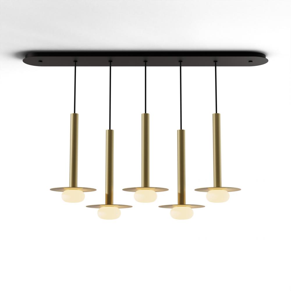 Combi Pendant 16" Linear 5 Combo Brass with Matte Black Canopy