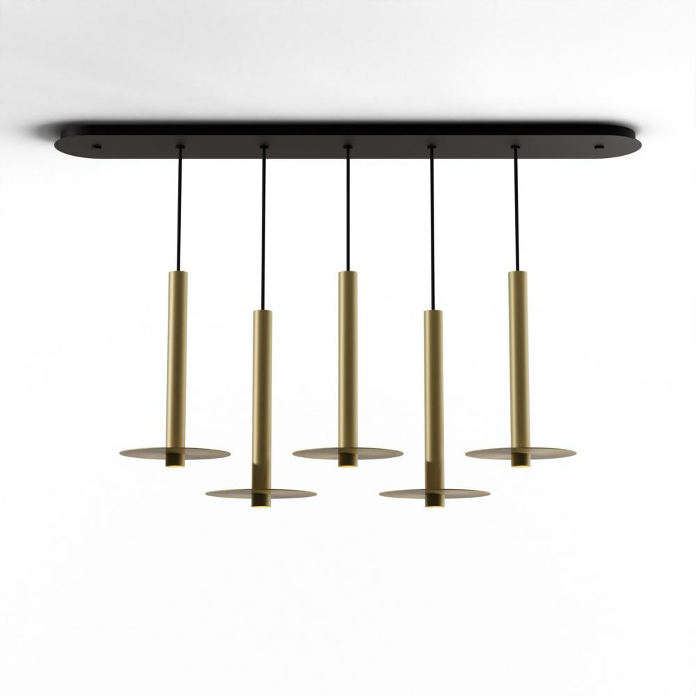 Combi Pendant 16" Linear 5 Combo Brass with Matte Black Canopy