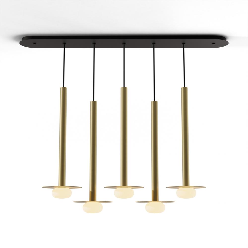 Combi Pendant 24" Linear 5 Combo Brass with Matte Black Canopy