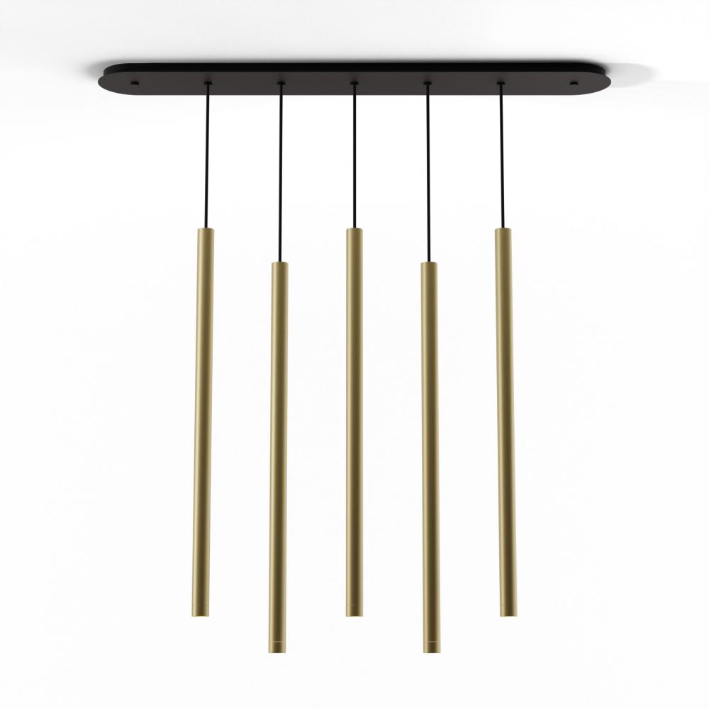 Combi Pendant 36" Linear 5 Combo Brass with Matte Black Canopy, Suspension / Flush Mount 2-in-1