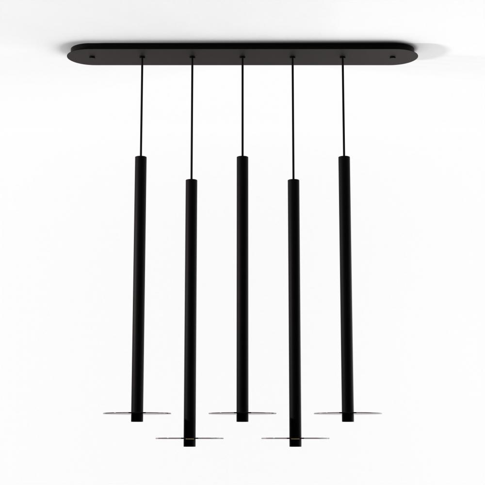 Combi Pendant 36" Linear 5 Combo Matte Black with Matte Black Canopy