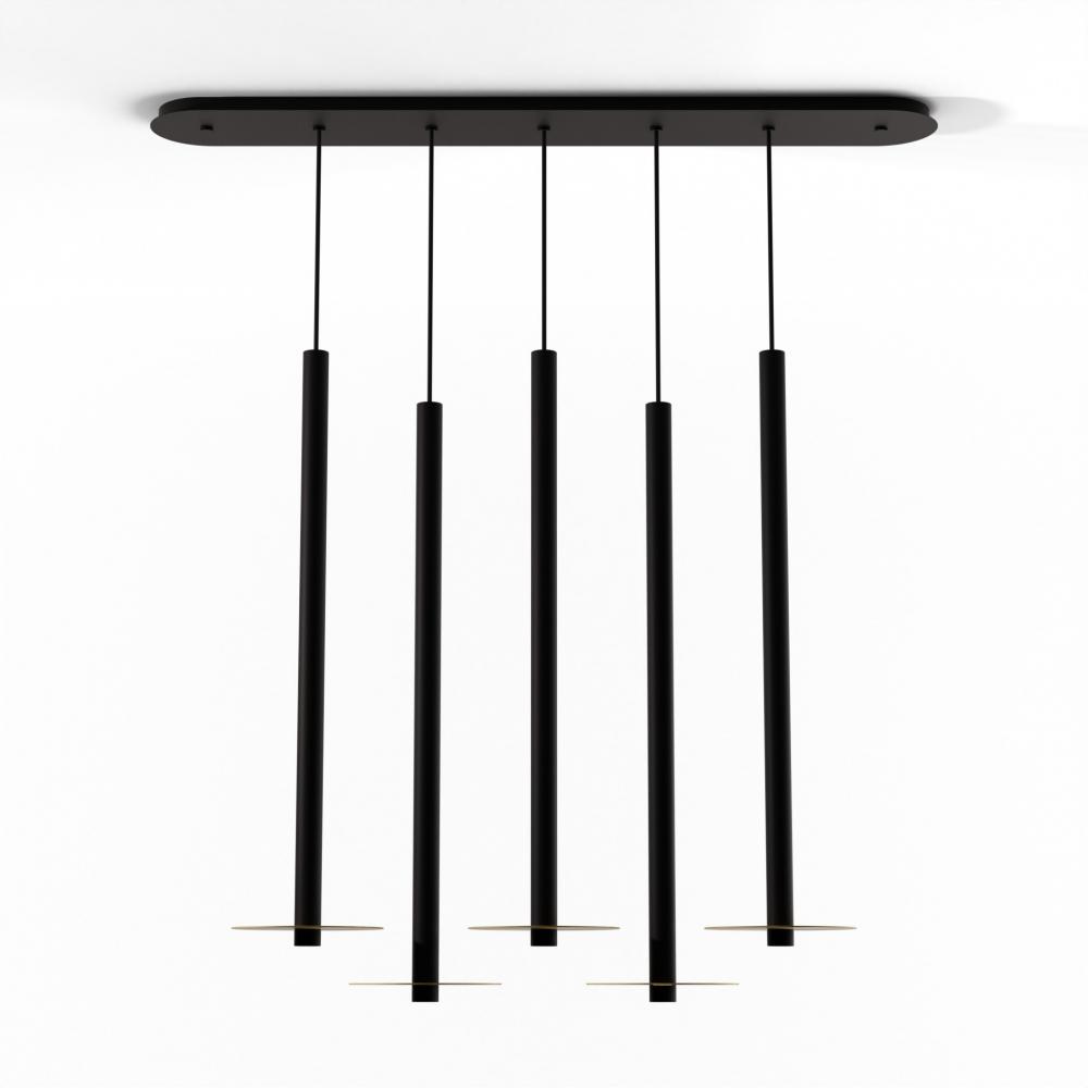 Combi Pendant 36" Linear 5 Combo Matte Black with Matte Black Canopy