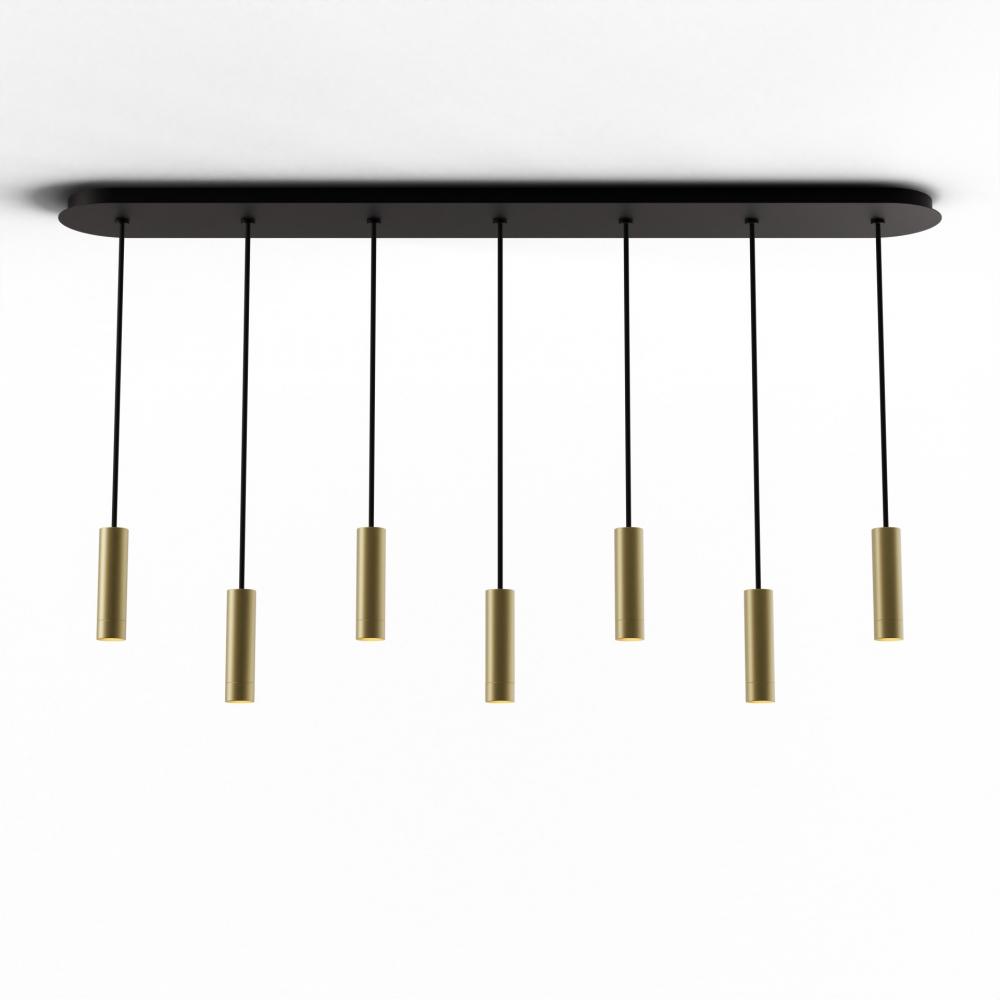 Combi Pendant 6" Linear 7 Combo Brass with Matte Black Canopy, Suspension / Flush Mount 2-in-1