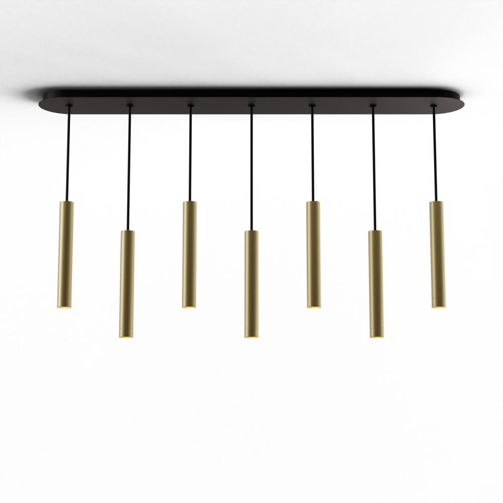 Combi Pendant 12" Linear 7 Combo Brass with Matte Black Canopy, Suspension / Flush Mount 2-in-1