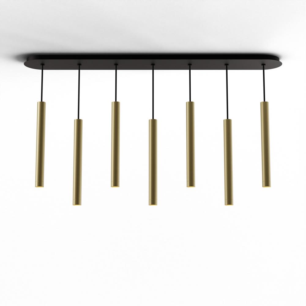 Combi Pendant 16" Linear 7 Combo Brass with Matte Black Canopy, Suspension / Flush Mount 2-in-1