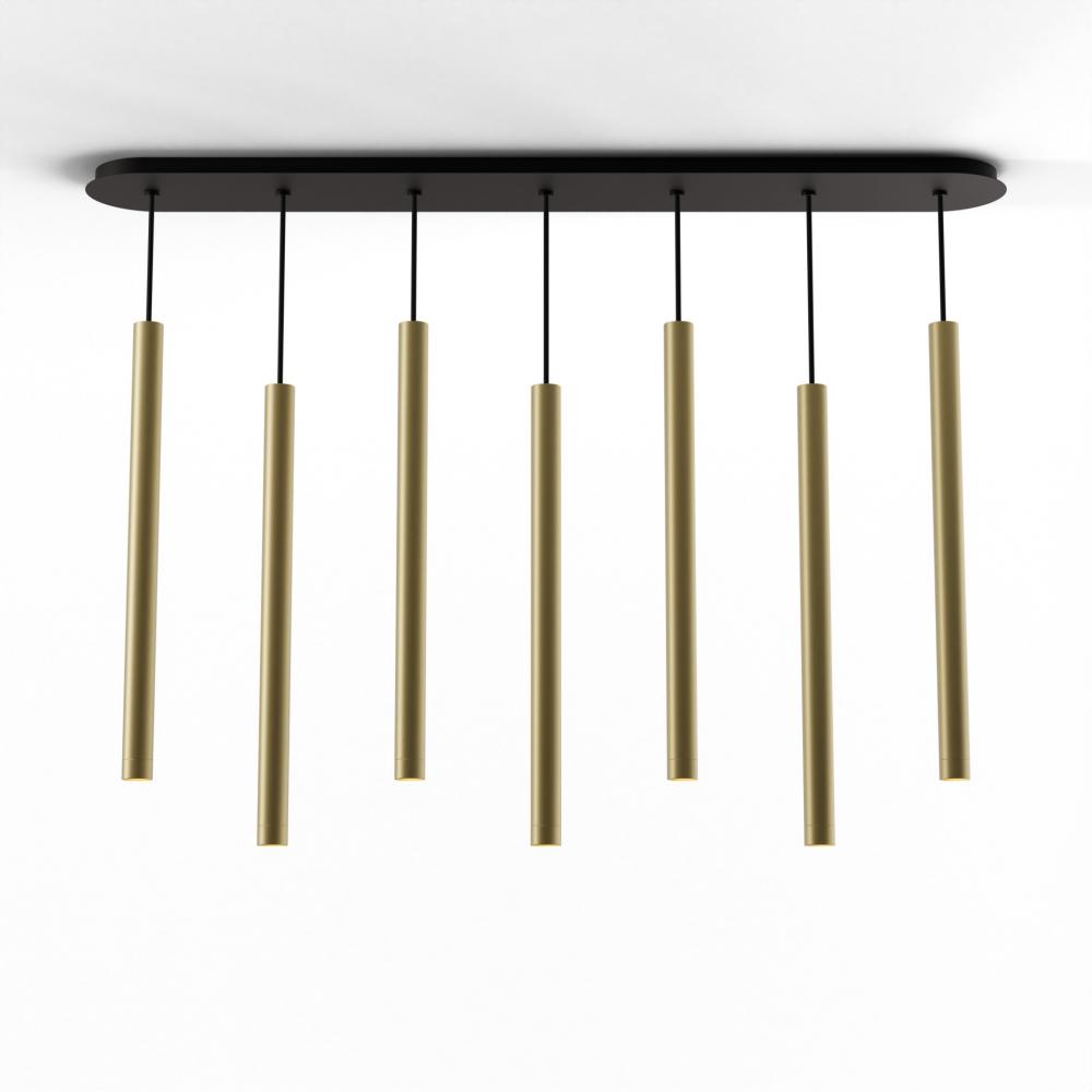 Combi Pendant 24" Linear 7 Combo Brass with Matte Black Canopy, Suspension / Flush Mount 2-in-1