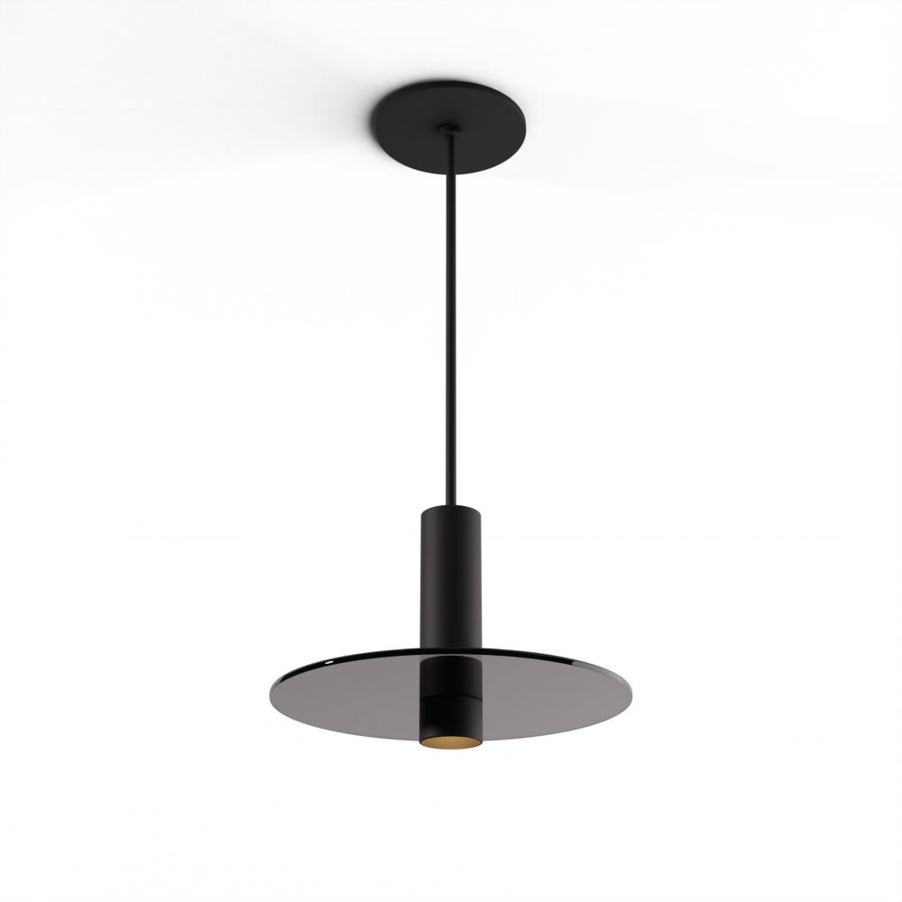 Combi Pendant 6" Single Unit Matte Black with Matte Black Canopy, 9" glass plate (Dark Grey)