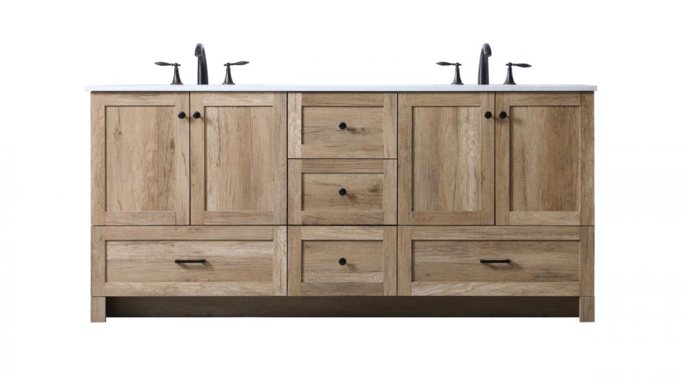 72 Inch Double Bathroom Vanity in Natural Oak