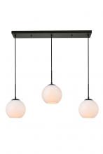 Elegant LD2237BK - Baxter 3 Lights Black Pendant With Frosted White Glass