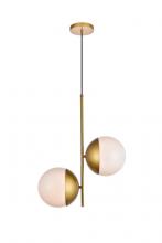 Elegant LD6120BR - Eclipse 2 Lights Brass Pendant With Frosted White Glass