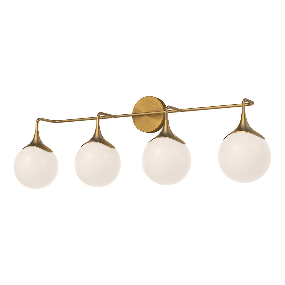 Nouveau 35-in Aged Gold/Opal Matte Glass 4 Lights Vanity