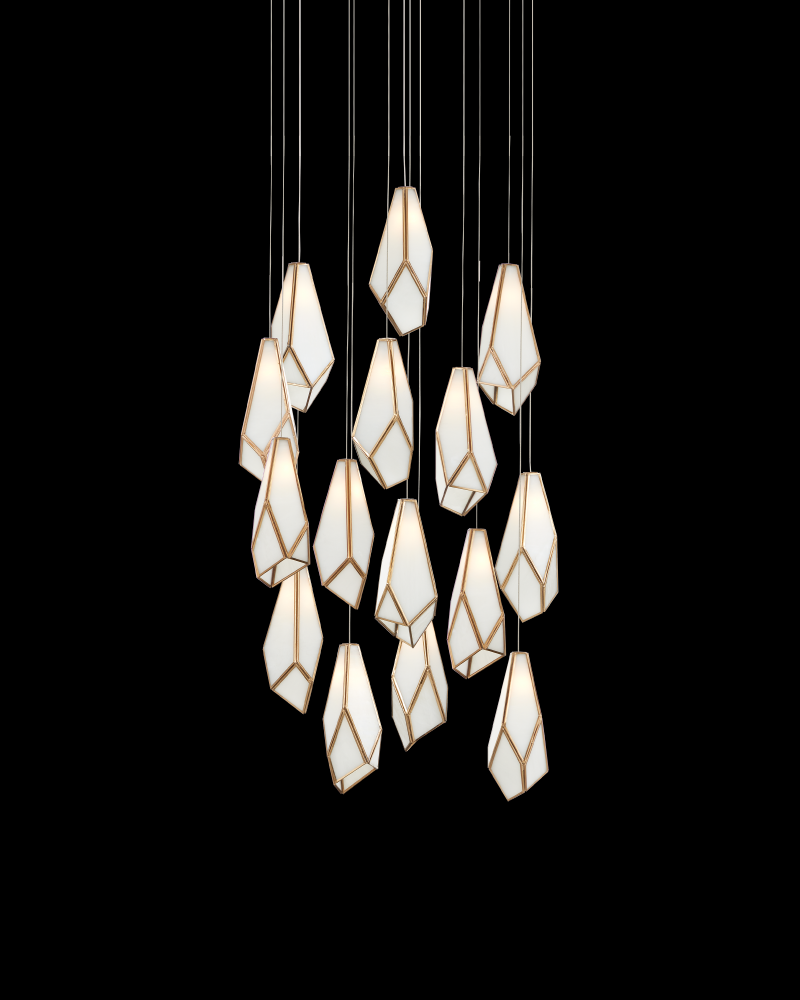 Glace White 15-Light Round Multi-Drop Pendant